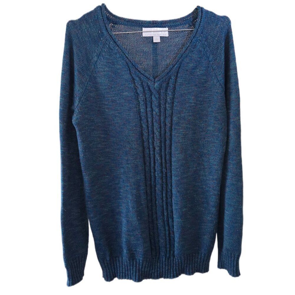 Carolyn Taylor Soft Teal V-Neck Long Sleeve Sweater